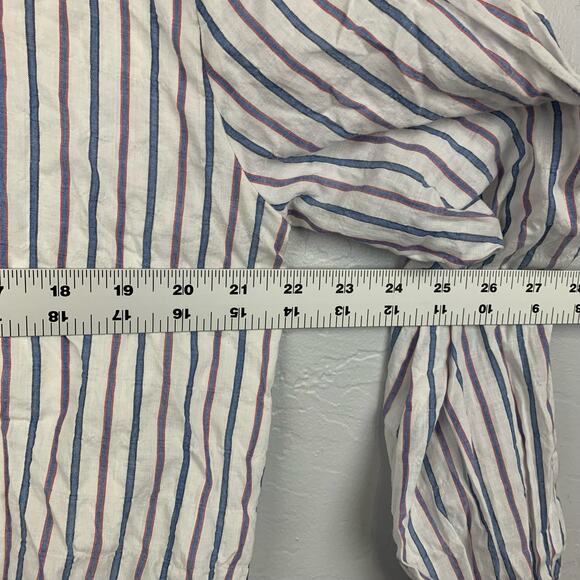 Cinq A Sept Blouse Lillian Faux Wrap Blue Red Stripe High Low Elastic Size Small - Picture 7 of 10